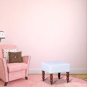 Classic White Square Ottoman Footstool with Turned Wood Legs and Elegant Pouffe for Living Room