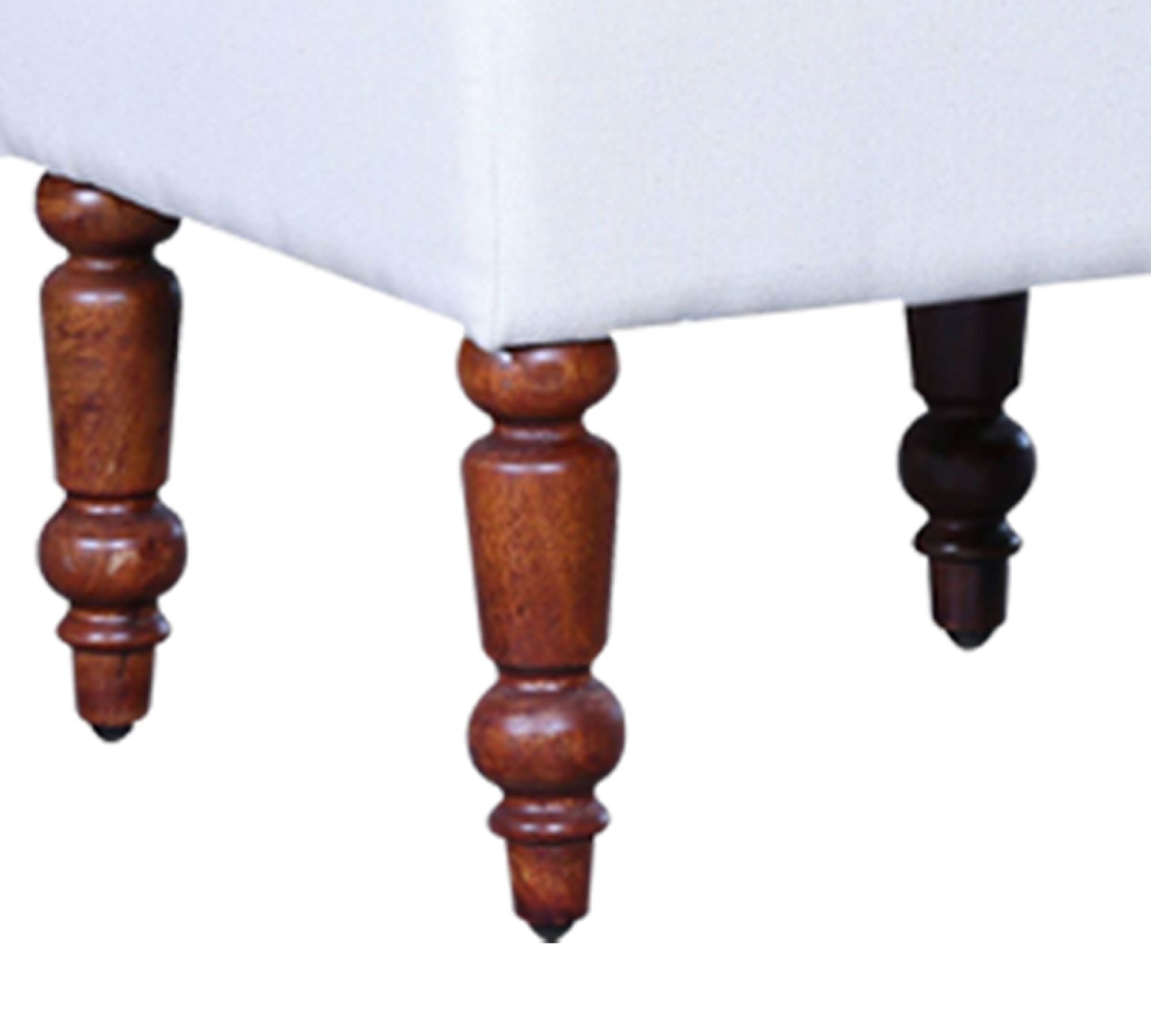 Ottoman with Wooden Legs Fully Cushioned Cotton Fabric