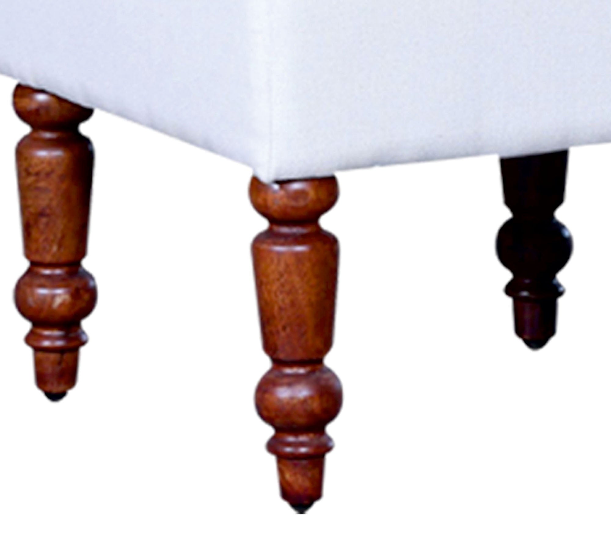 Ottoman with Wooden Legs Fully Cushioned Cotton Fabric