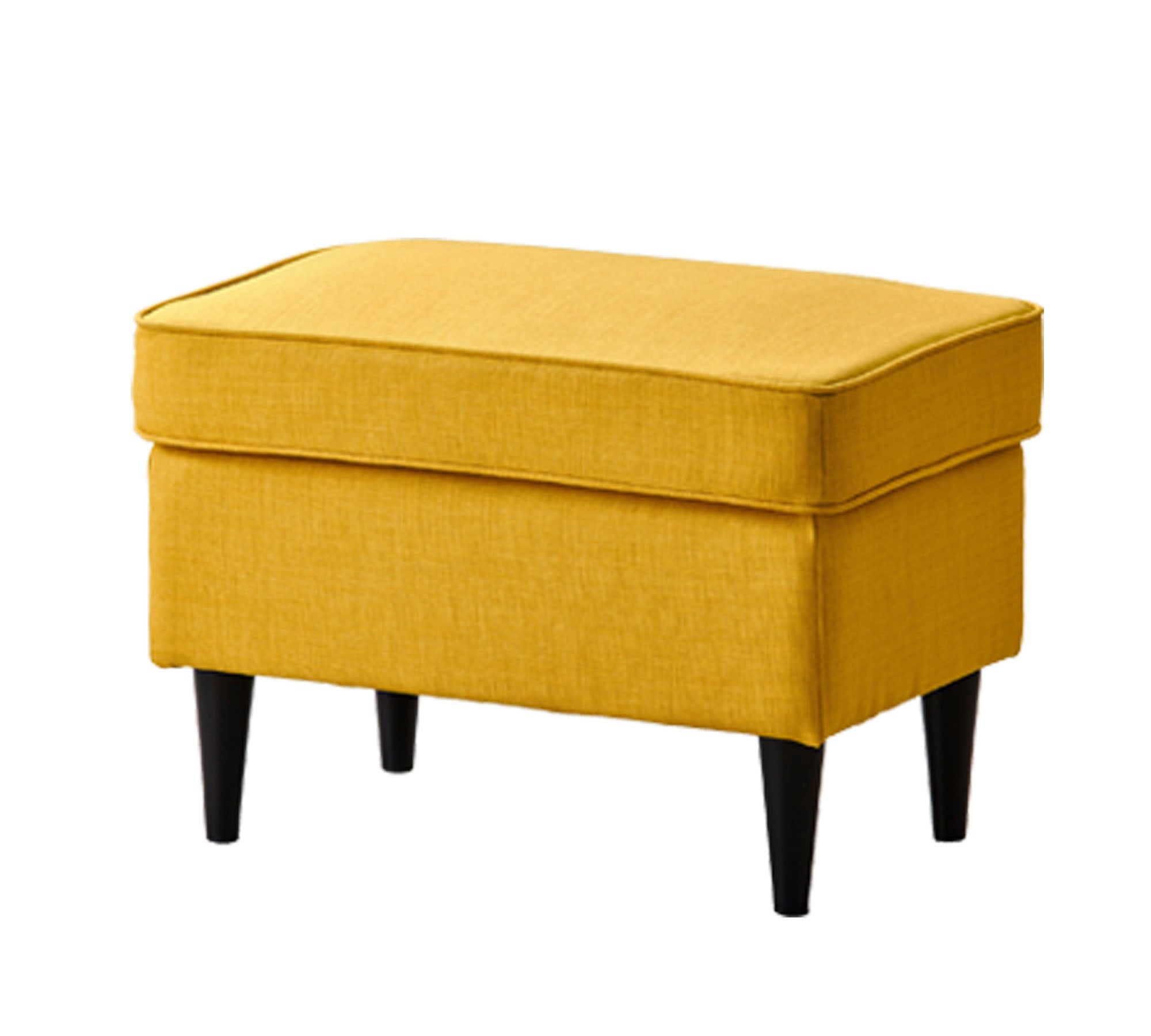 Mustard Fabric Ottoman with Wooden Legs and Rectangular Footstool for Living Room