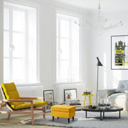 Mustard Fabric Ottoman with Wooden Legs and Rectangular Footstool for Living Room