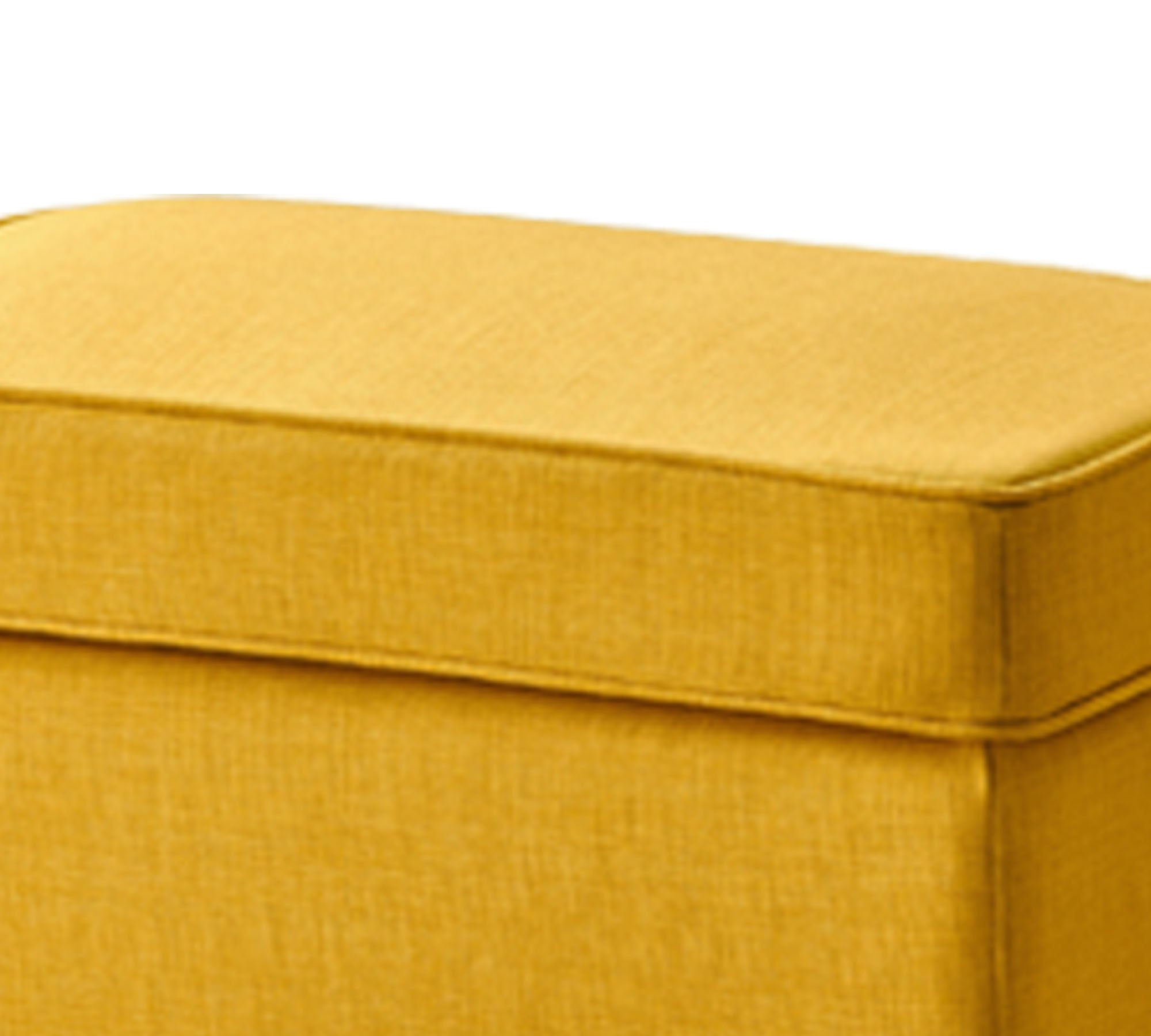Mustard Fabric Ottoman with Wooden Legs and Rectangular Footstool for Living Room