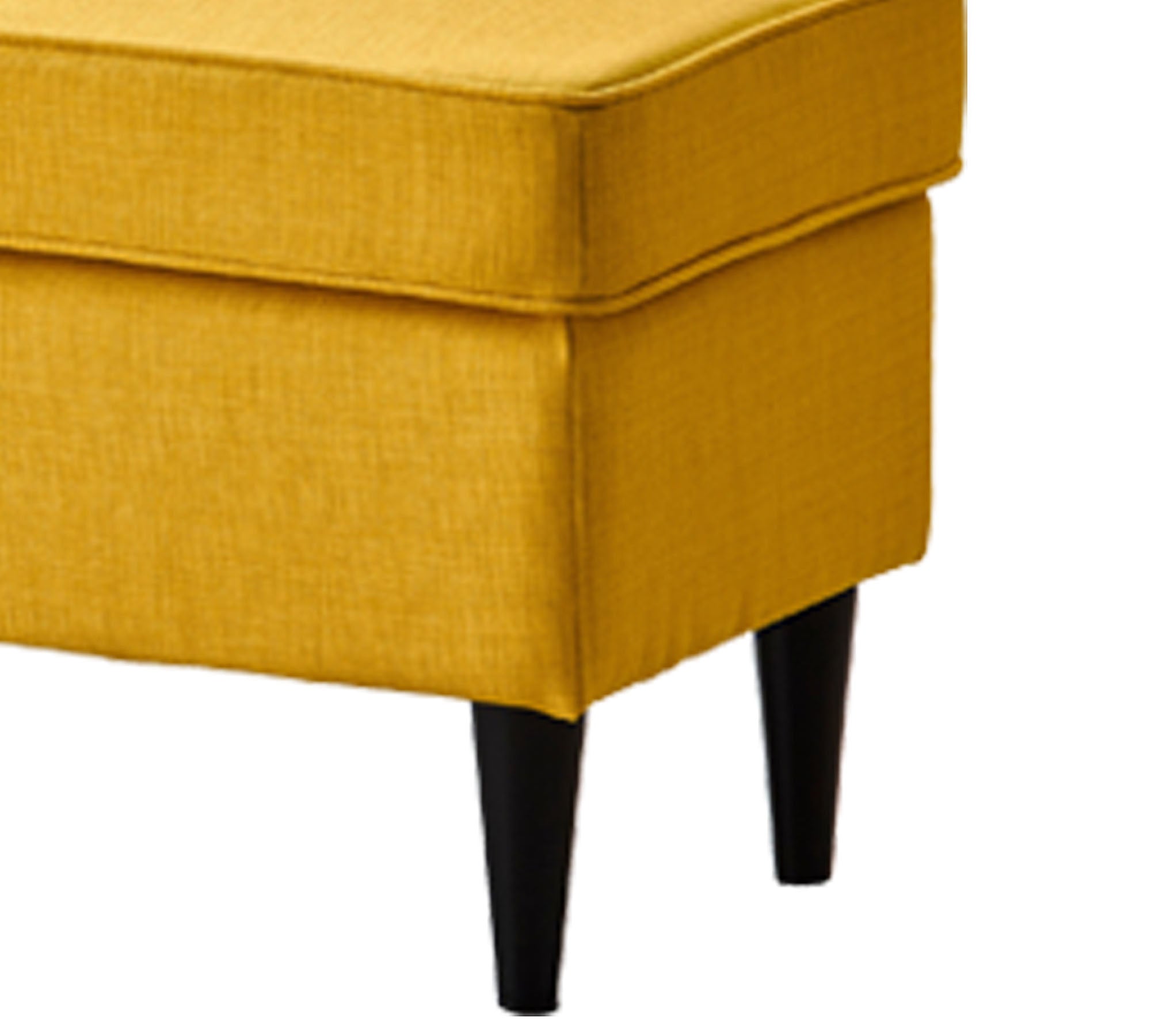 Mustard Fabric Ottoman with Wooden Legs and Rectangular Footstool for Living Room