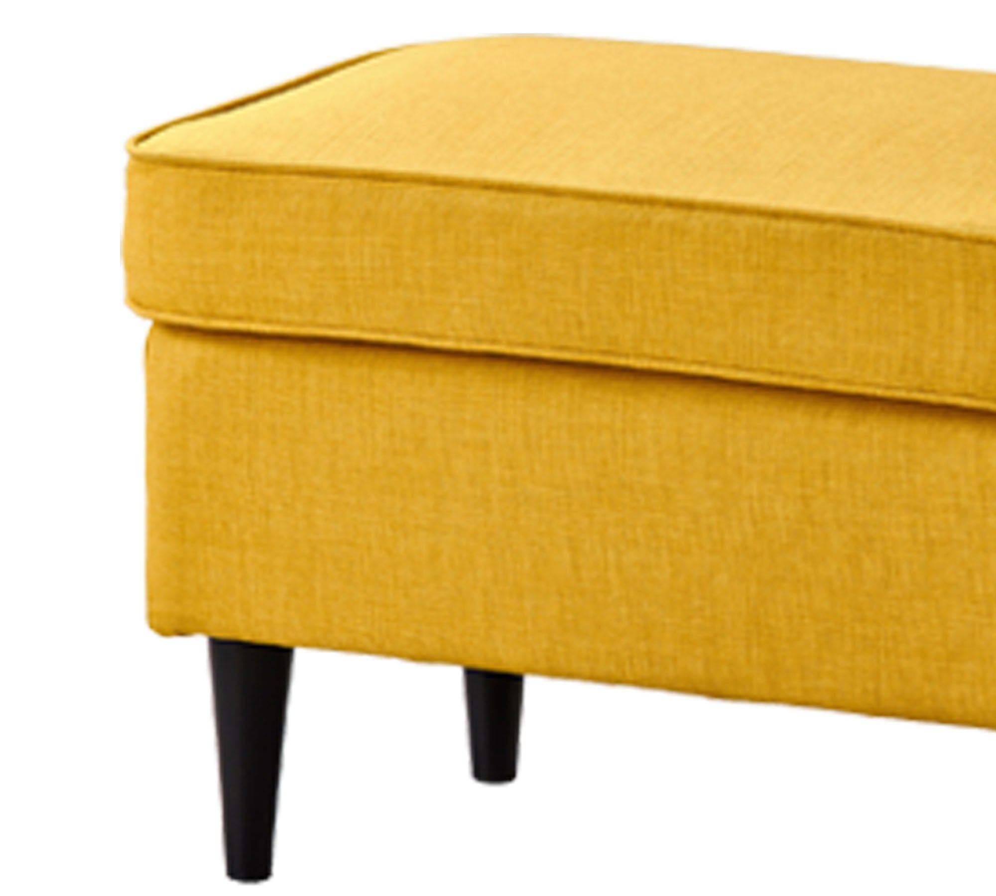 Mustard Fabric Ottoman with Wooden Legs and Rectangular Footstool for Living Room