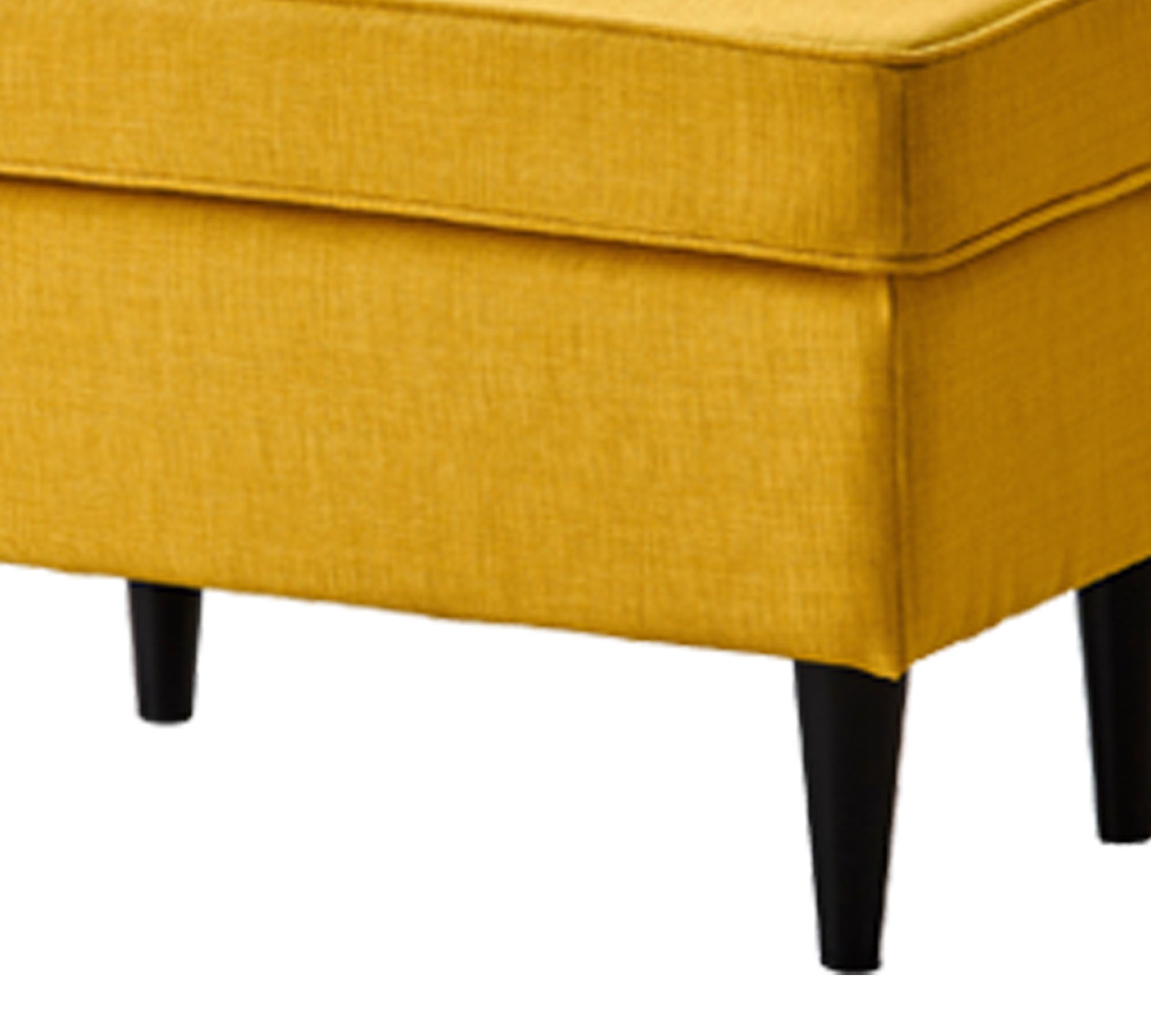 Mustard Fabric Ottoman with Wooden Legs and Rectangular Footstool for Living Room