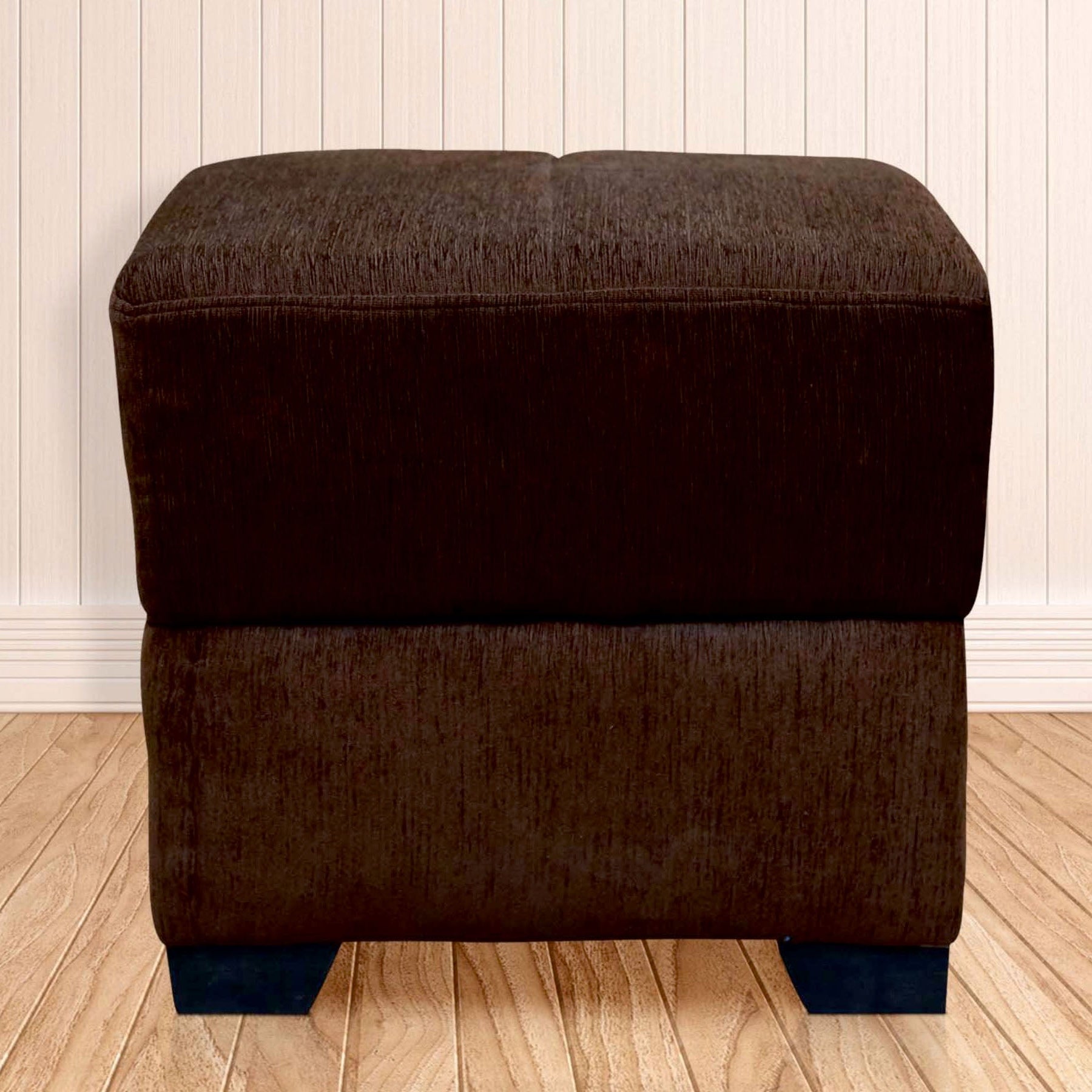 Modern Square Fabric Pouffe with Dark Brown Upholstered Footstool for Living Room