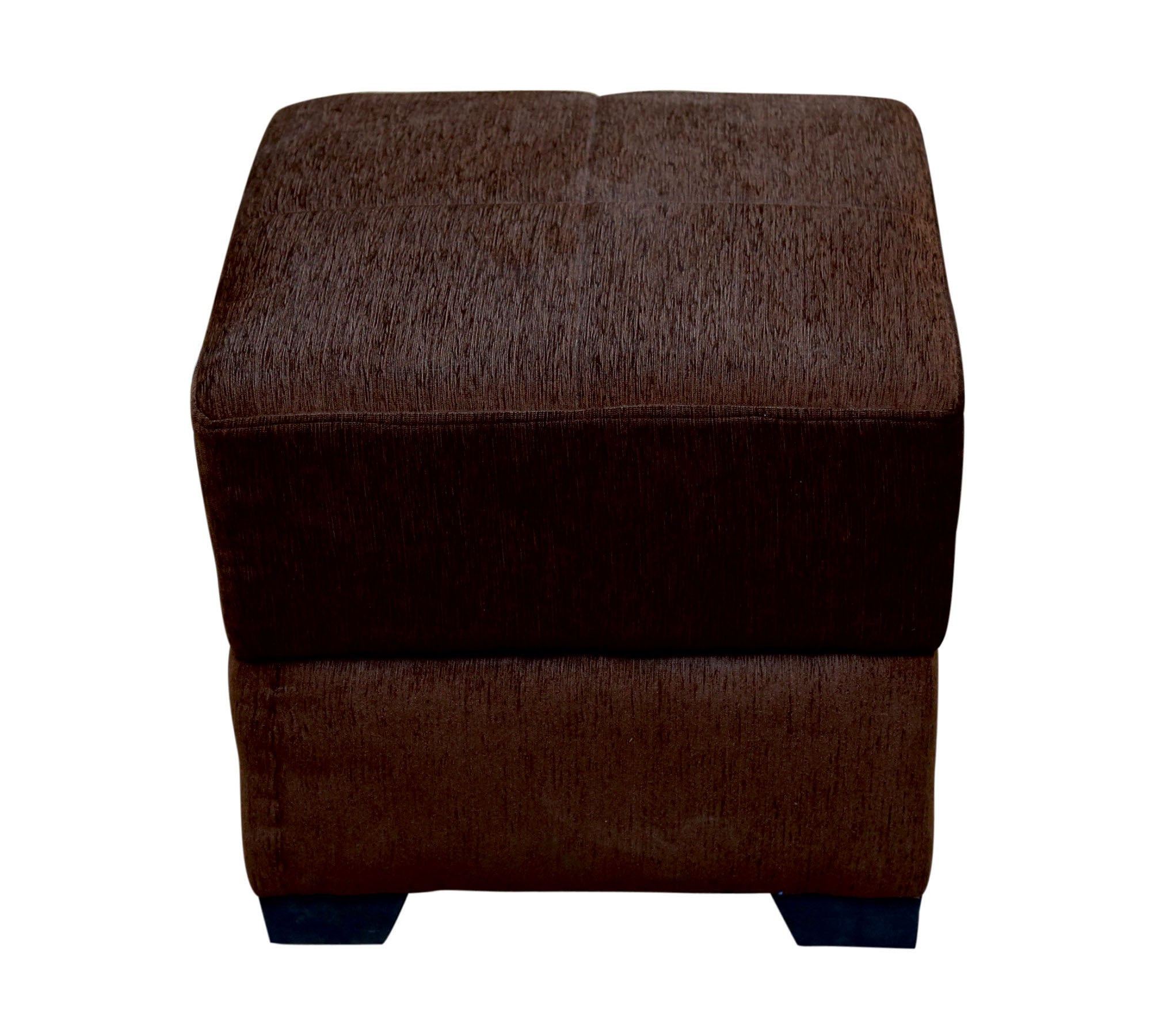 Modern Square Fabric Pouffe with Dark Brown Upholstered Footstool for Living Room