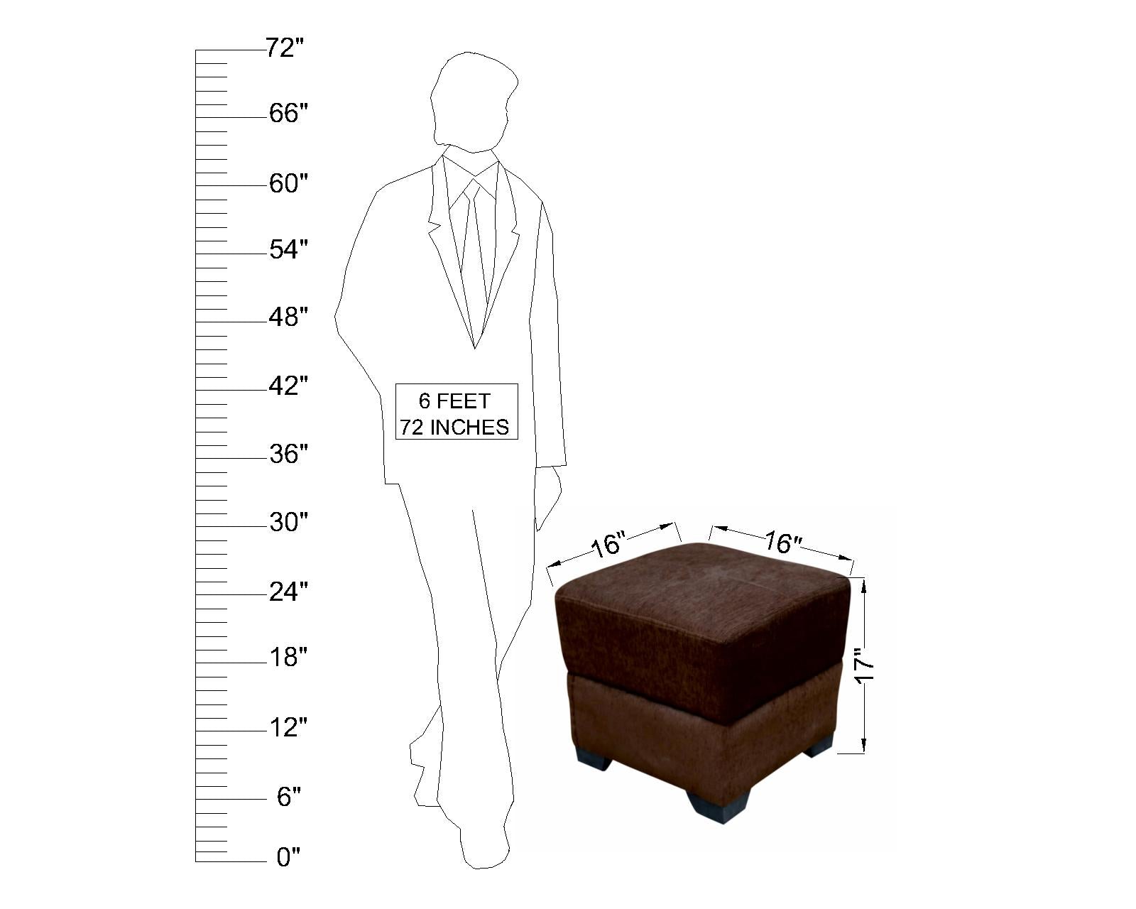 Modern Square Fabric Pouffe with Dark Brown Upholstered Footstool for Living Room