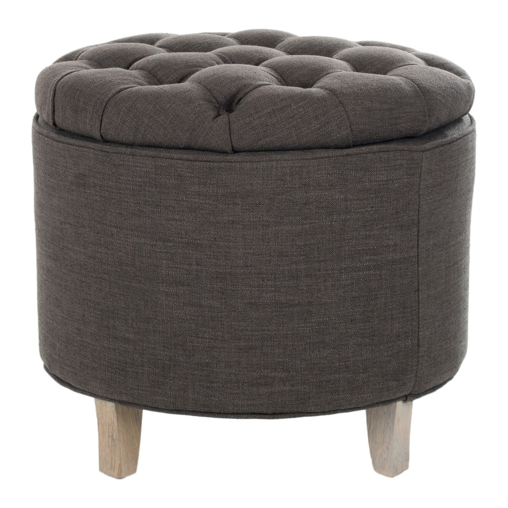 Modern Round Pouffe with Storage and Upholstered Footstool Seat, Wooden Legs for Living Room
