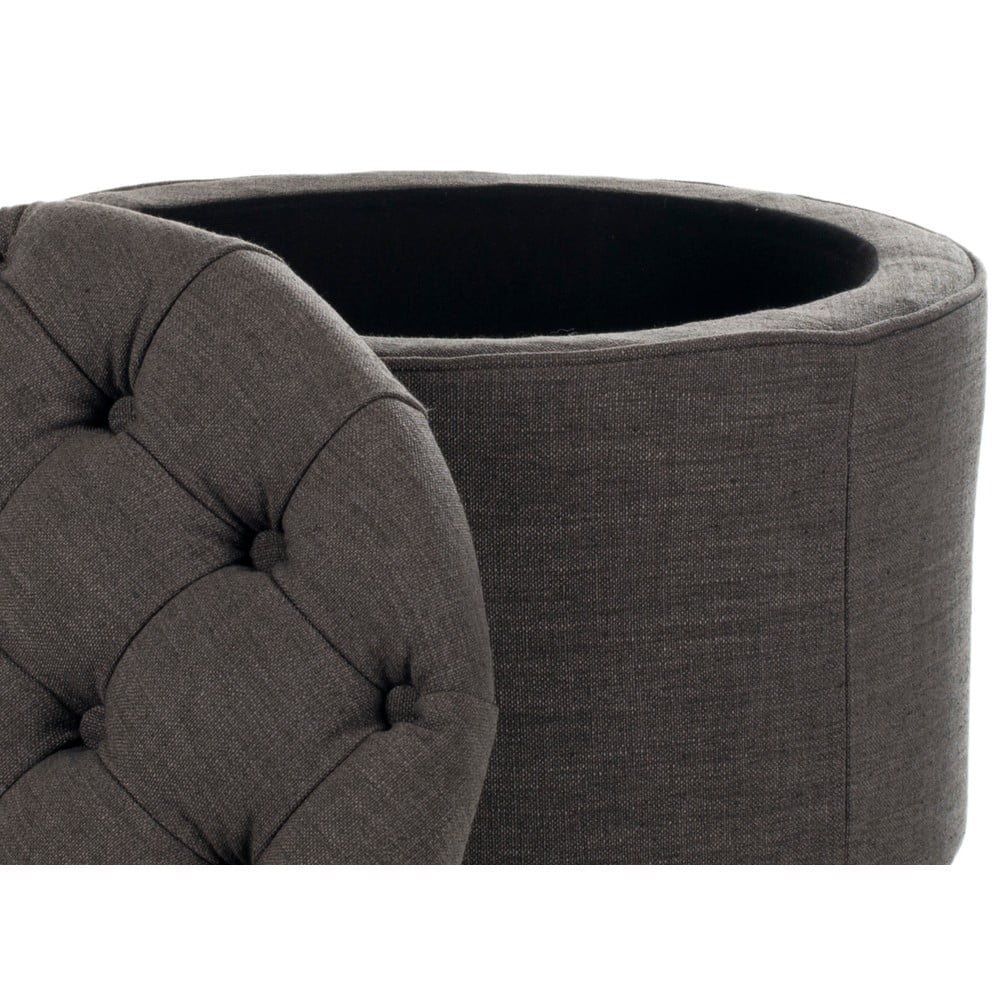 Modern Round Pouffe with Storage and Upholstered Footstool Seat, Wooden Legs for Living Room