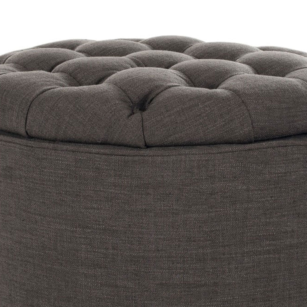 Modern Round Pouffe with Storage and Upholstered Footstool Seat, Wooden Legs for Living Room