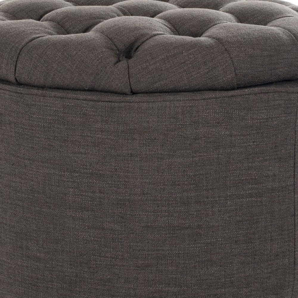 Modern Round Pouffe with Storage and Upholstered Footstool Seat, Wooden Legs for Living Room