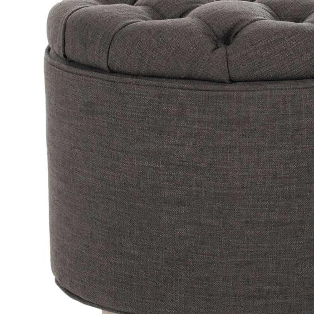 Modern Round Pouffe with Storage and Upholstered Footstool Seat, Wooden Legs for Living Room