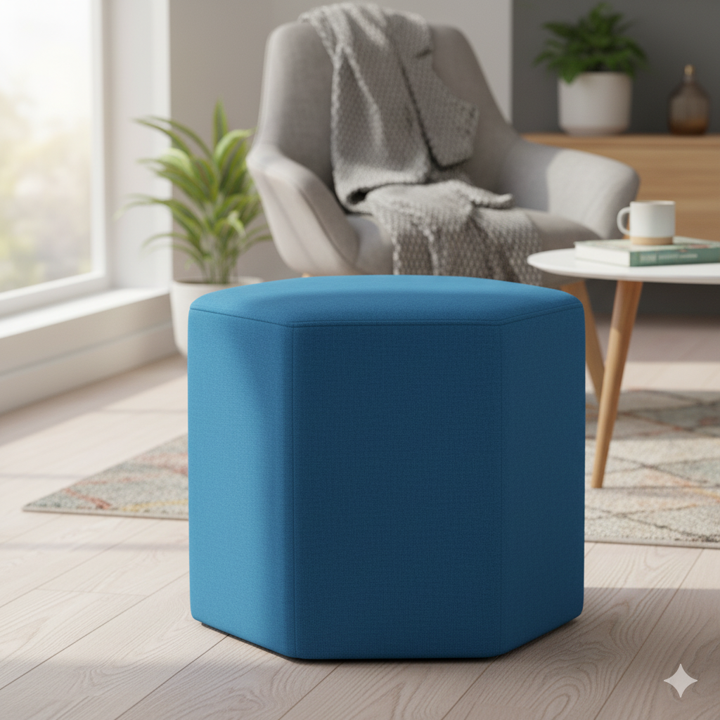 ठोस लकड़ी के फ्रेम कपड़े षट्भुज Pouffe