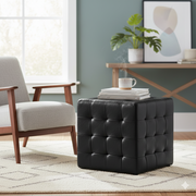 ठोस लकड़ी के फ्रेम वाला लेदरेट ओटोमन