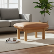 लेदरेट अपहोल्स्ट्री और लकड़ी के बेस वाला ओटोमन