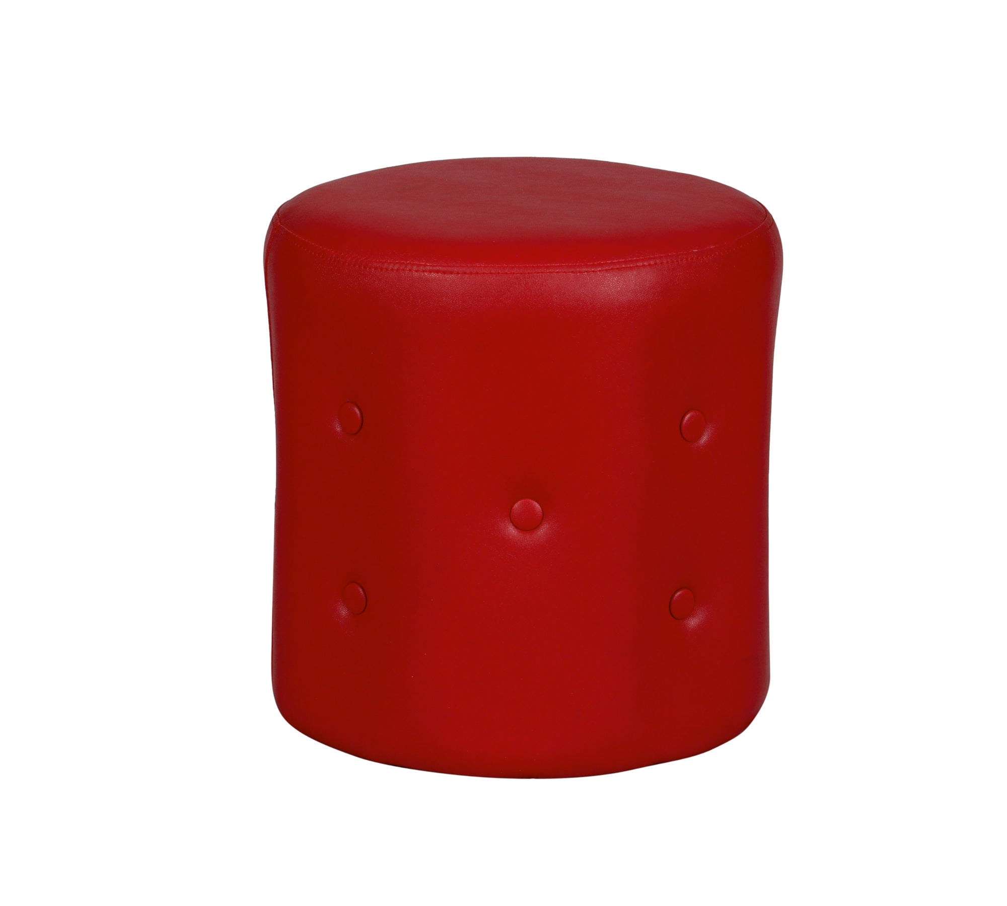 Premium Red Leatherette Round Ottoman Puffy Stool with Stylish Button Tufted Footrest for Living Room