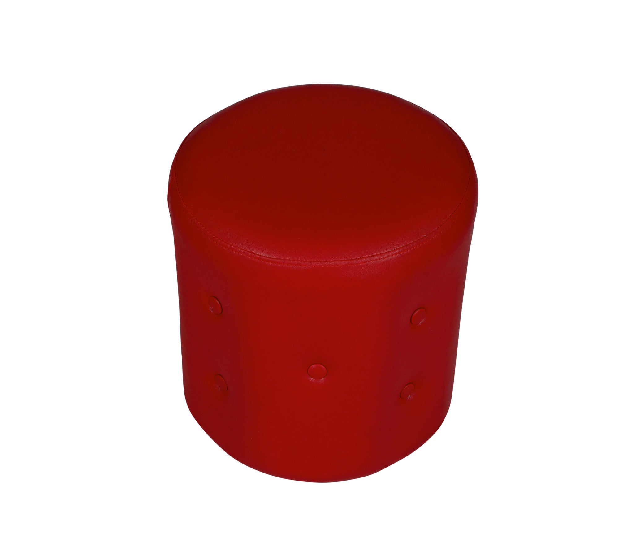 Premium Red Leatherette Round Ottoman Puffy Stool with Stylish Button Tufted Footrest for Living Room