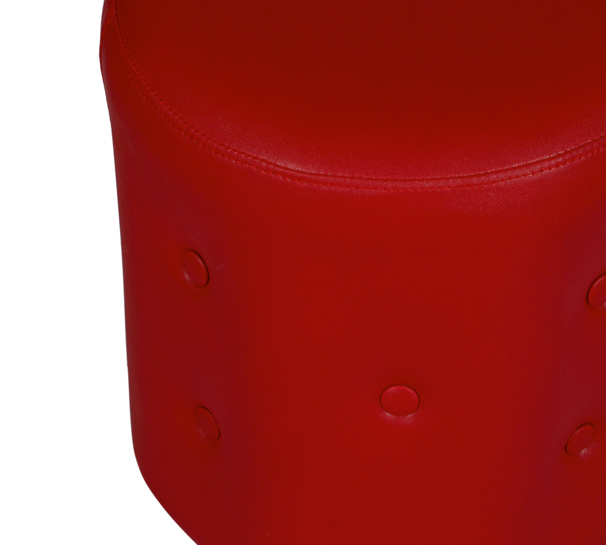 Premium Red Leatherette Round Ottoman Puffy Stool with Stylish Button Tufted Footrest for Living Room