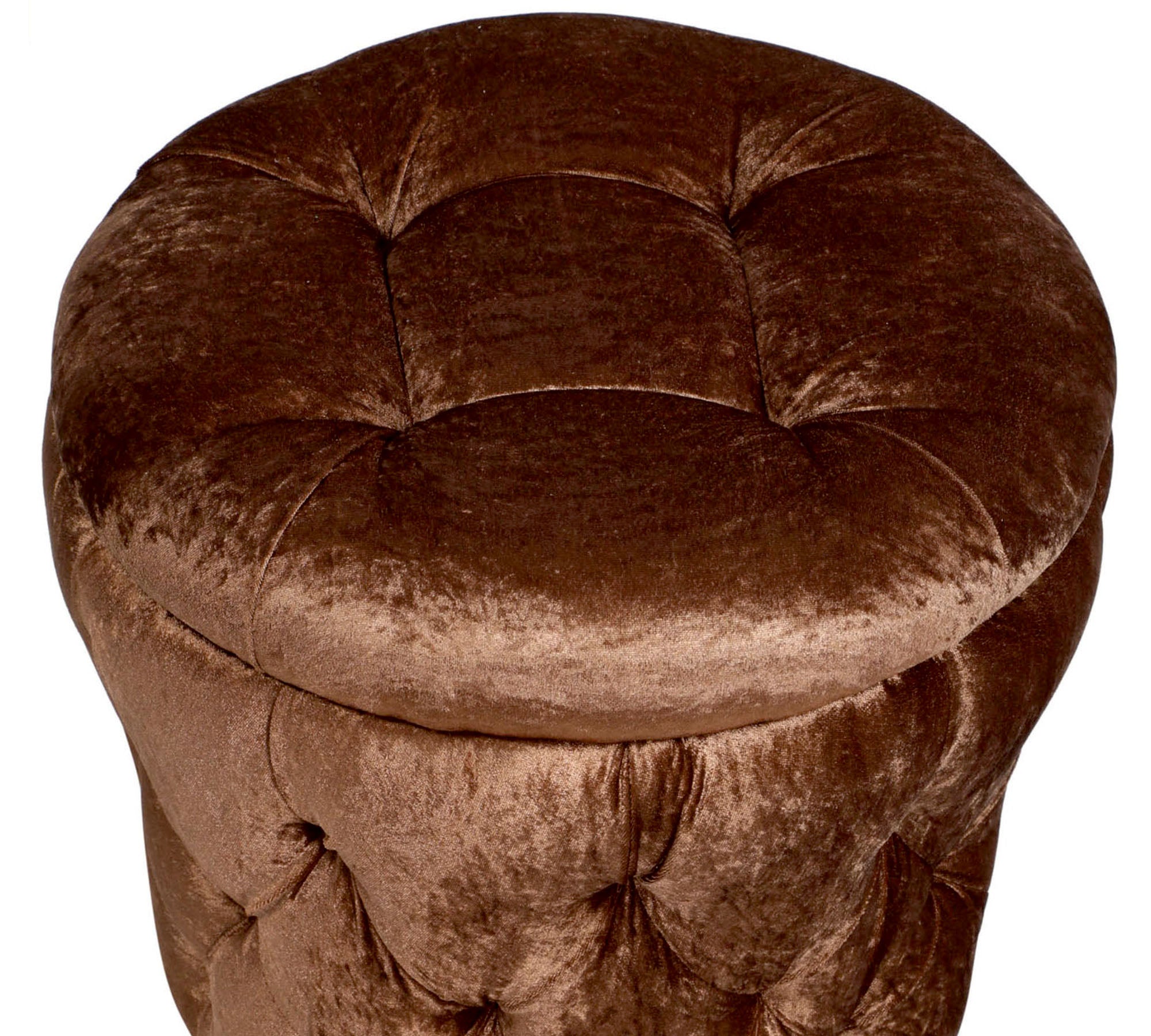 Luxurious Brown Velvet Round Ottoman Pouffe with Button Tufted Footstool and Seat for Living Room