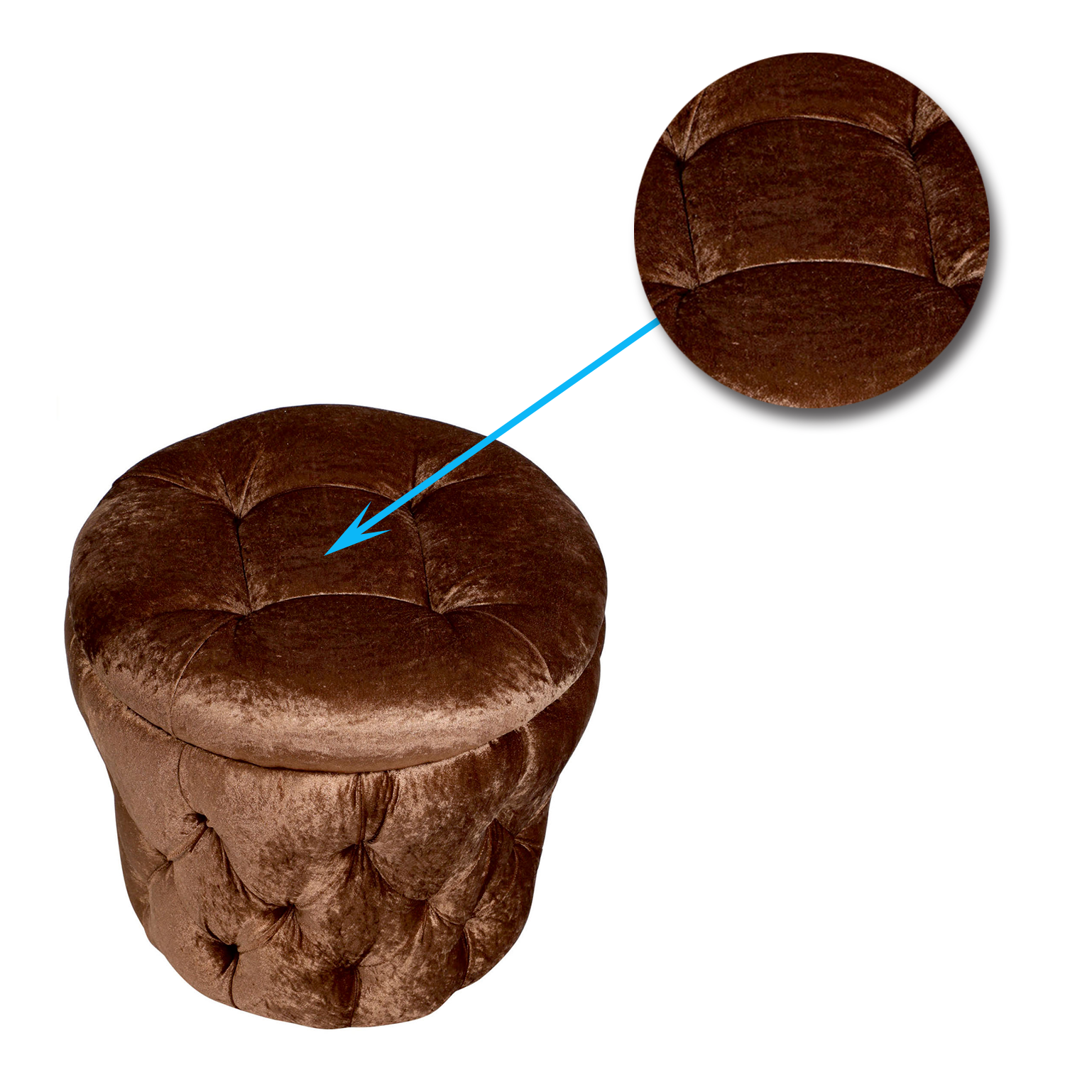 Luxurious Brown Velvet Round Ottoman Pouffe with Button Tufted Footstool and Seat for Living Room