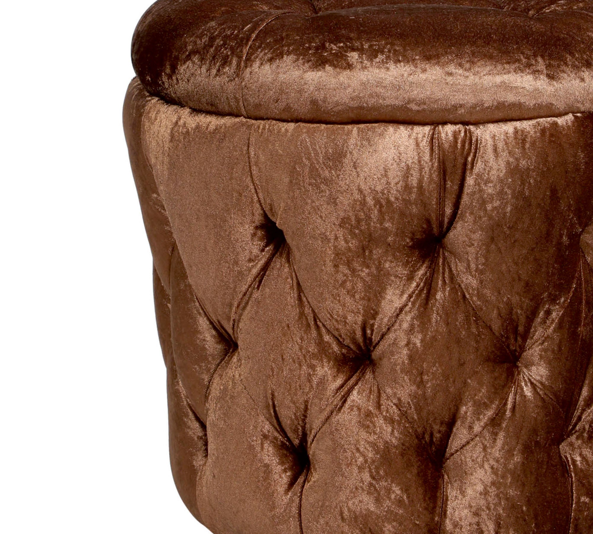 Luxurious Brown Velvet Round Ottoman Pouffe with Button Tufted Footstool and Seat for Living Room