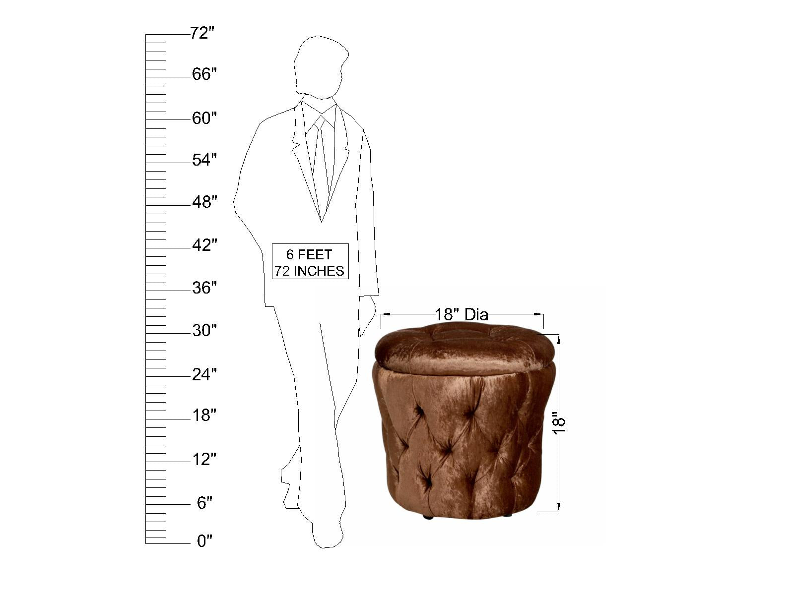 Luxurious Brown Velvet Round Ottoman Pouffe with Button Tufted Footstool and Seat for Living Room