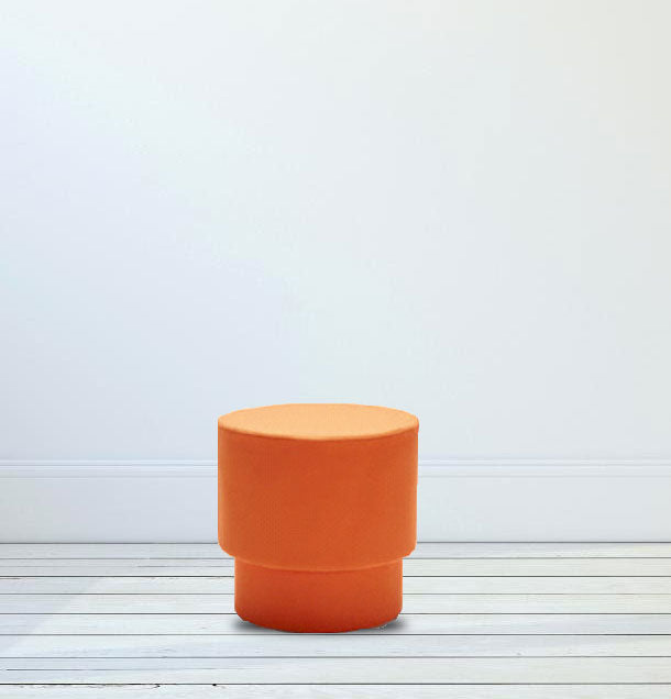 Modern Round Orange Pouffe with Upholstered Cylindrical Footrest Stool for Living Room