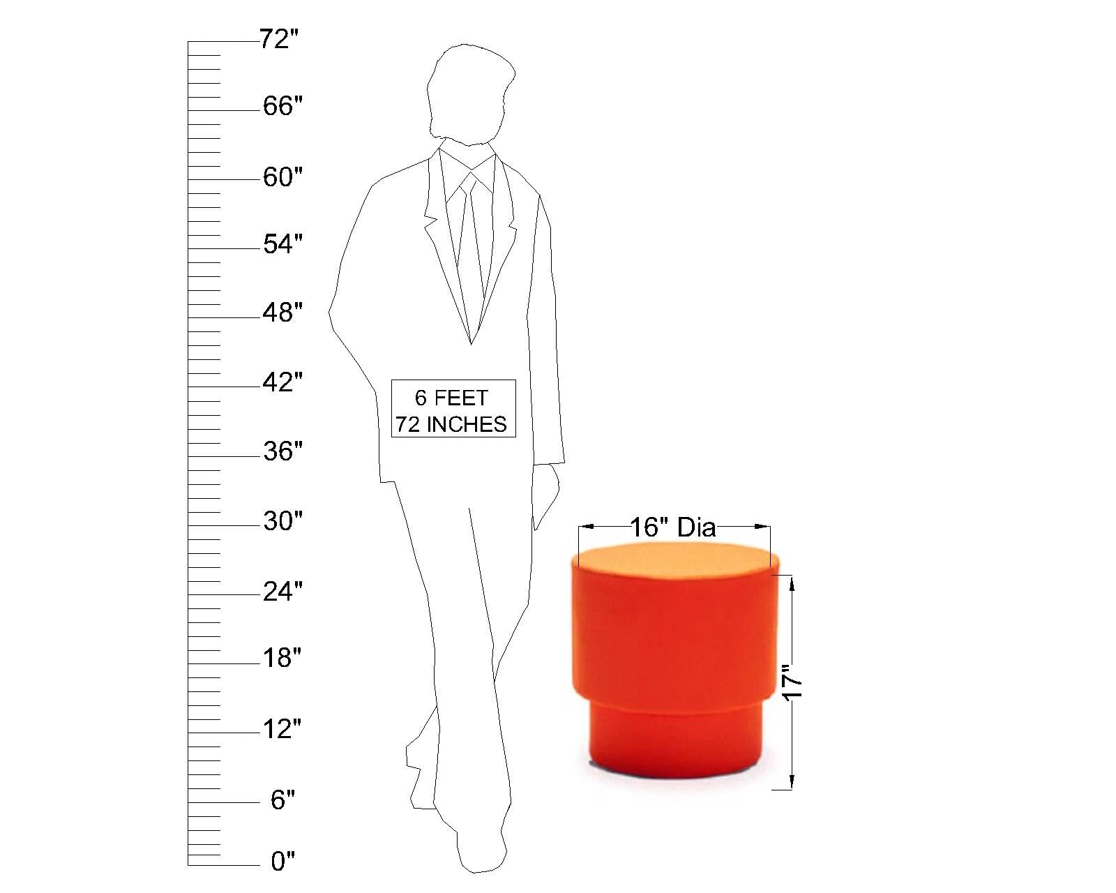 Modern Round Orange Pouffe with Upholstered Cylindrical Footrest Stool for Living Room