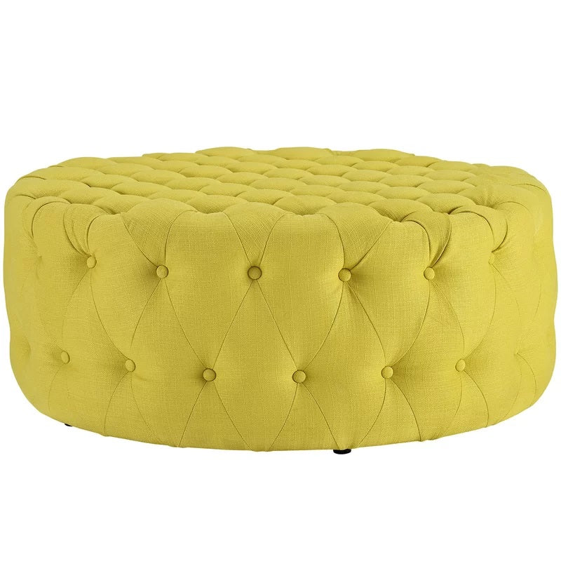 Ottoman with Wooden Base Fully Cushioned Cotton Fabric