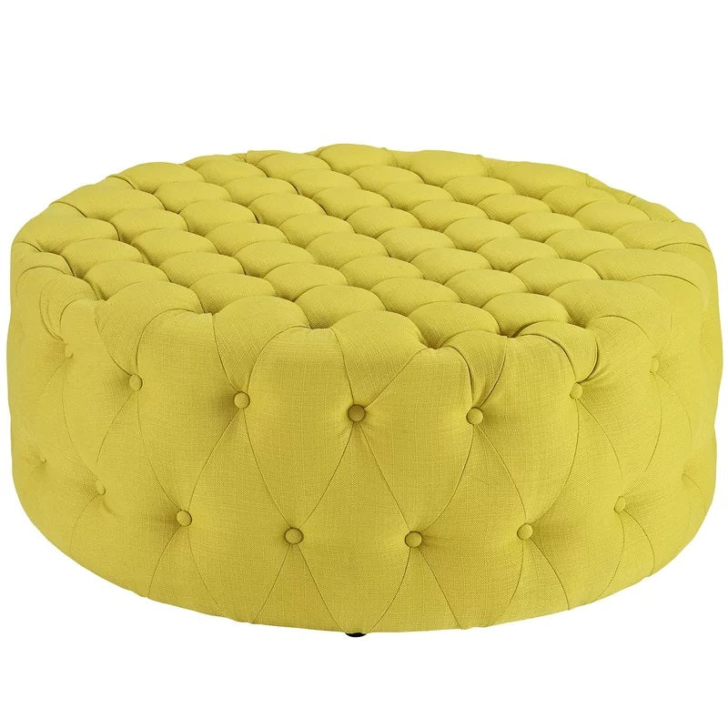 Ottoman with Wooden Base Fully Cushioned Cotton Fabric