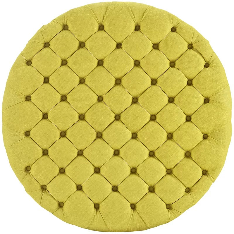 Ottoman with Wooden Base Fully Cushioned Cotton Fabric