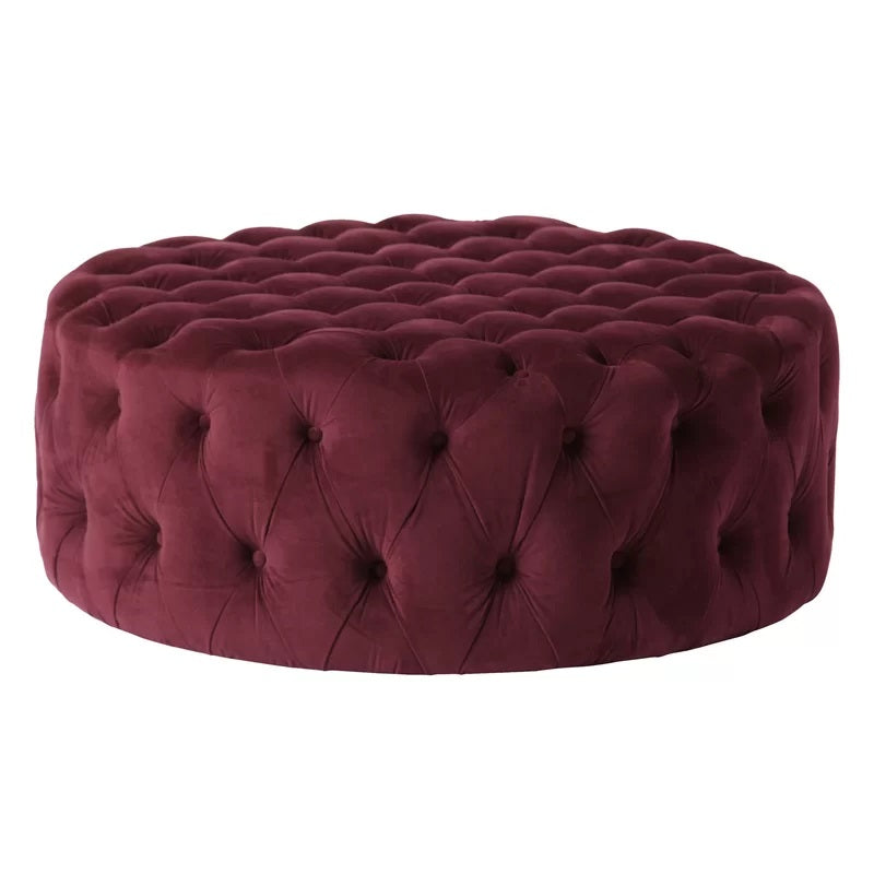 Luxury Velvet Round Ottoman with Deep Button Tufted Pouffe Footstool & Coffee Table for Living
