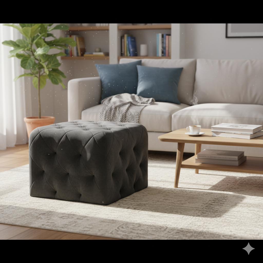 ठोस लकड़ी के फ्रेम कपड़े मखमली तुर्क