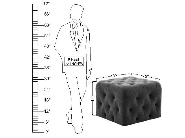 Luxurious Tufted Velvet Ottoman Footstool - Elegant Grey Cube Pouffe for Living Room & Bedroom Furniture