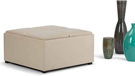 Multi-functional Storage Ottoman - Tufted Faux Leather Footrest & Coffee Table for Living Room