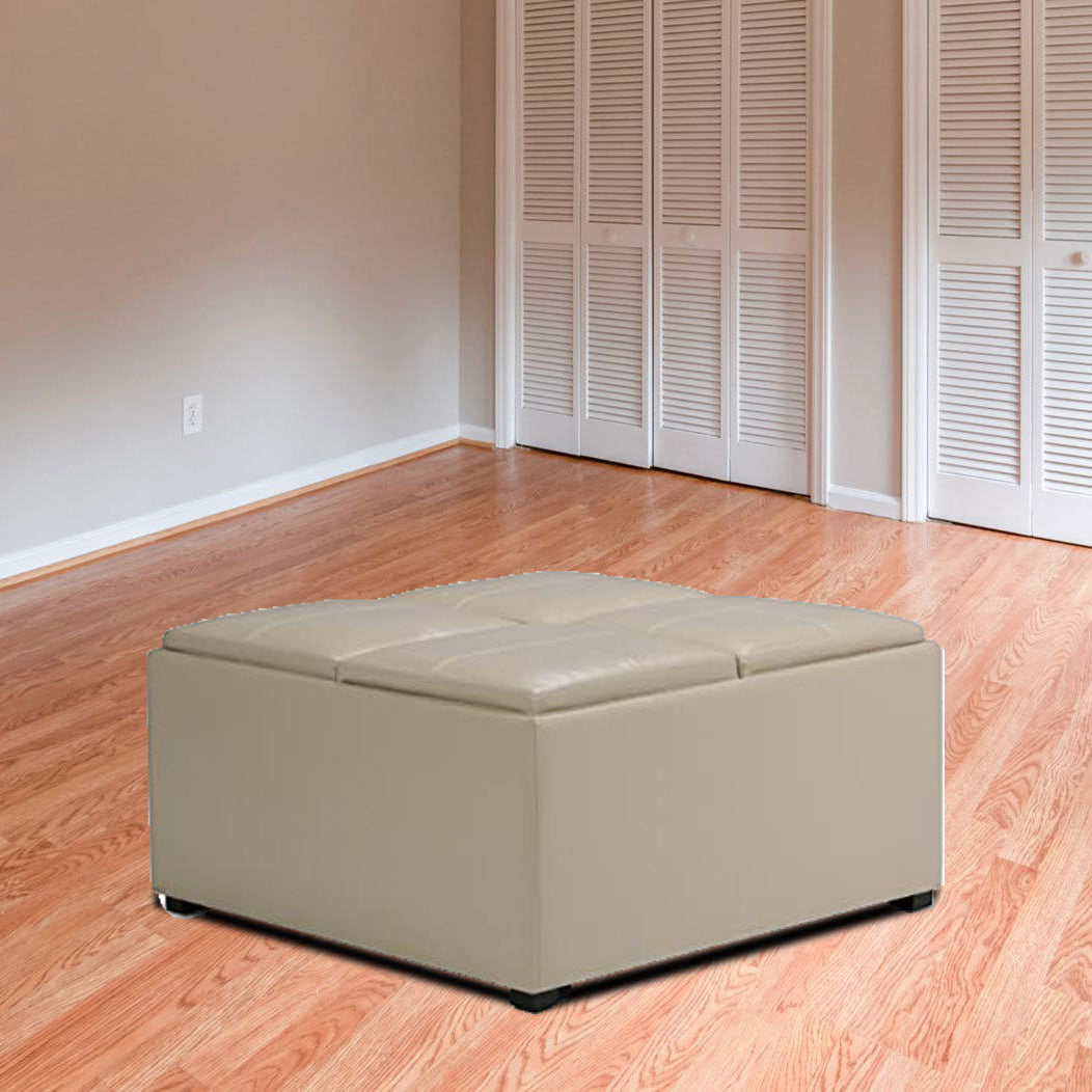 ठोस लकड़ी के फ्रेम लेदरेट स्टोरेज ओटोमन