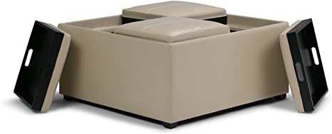 Multi-functional Storage Ottoman - Tufted Faux Leather Footrest & Coffee Table for Living Room