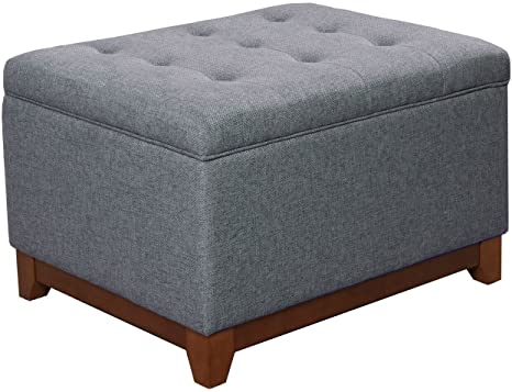स्टोरेज के साथ लकड़ी के फ्रेम वाला फ़ैब्रिक ओटोमन