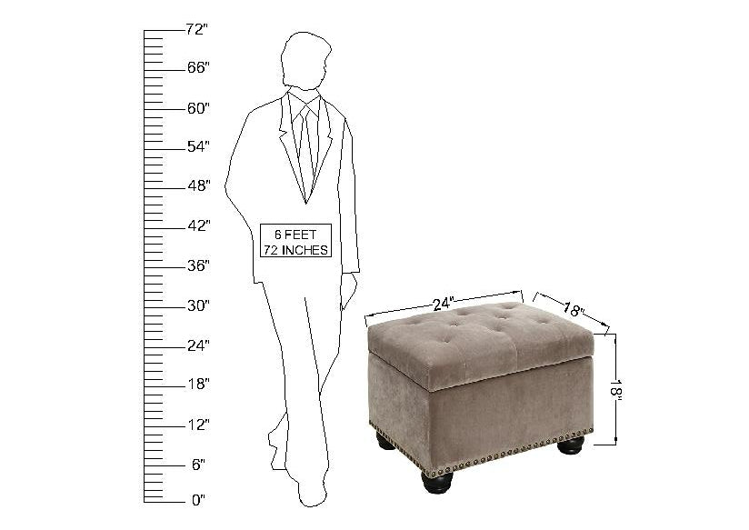 Luxurious Tufted Velvet Storage Ottoman with Nailhead Trim & Dark Wood Legs - Stylish Home Furniture