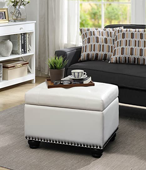 কাঠের ফ্রেম লেদারেট অটোমান স্টোরেজ সহ