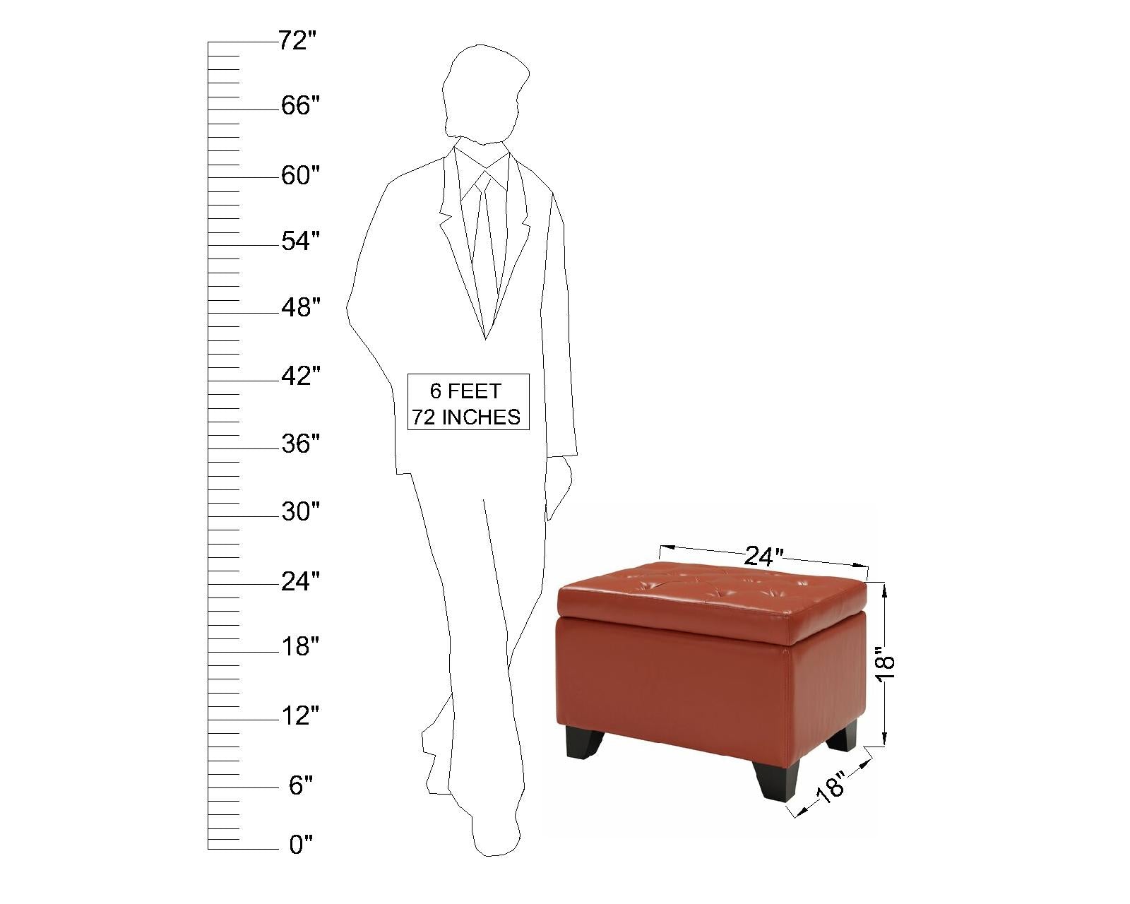 Chic Rust Orange Storage Ottoman - Faux Leather Footrest & Accent Bench for Living Room