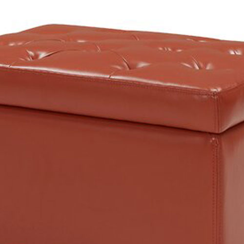 Chic Rust Orange Storage Ottoman - Faux Leather Footrest & Accent Bench for Living Room
