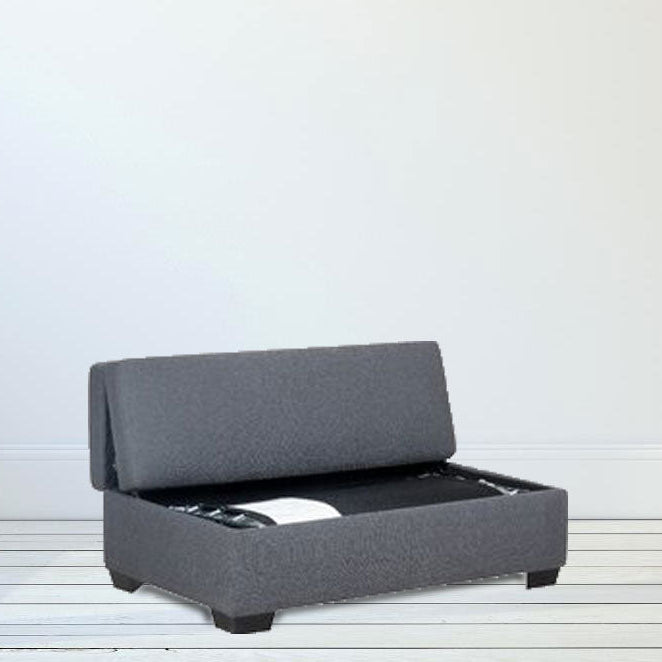 स्टोरेज के साथ लकड़ी के फ्रेम वाला फ़ैब्रिक ओटोमन