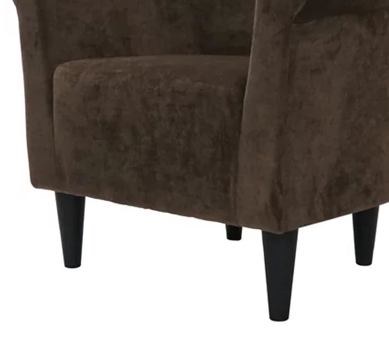 Wooden Lounge Chair Round Arms in Velvet Upholstery