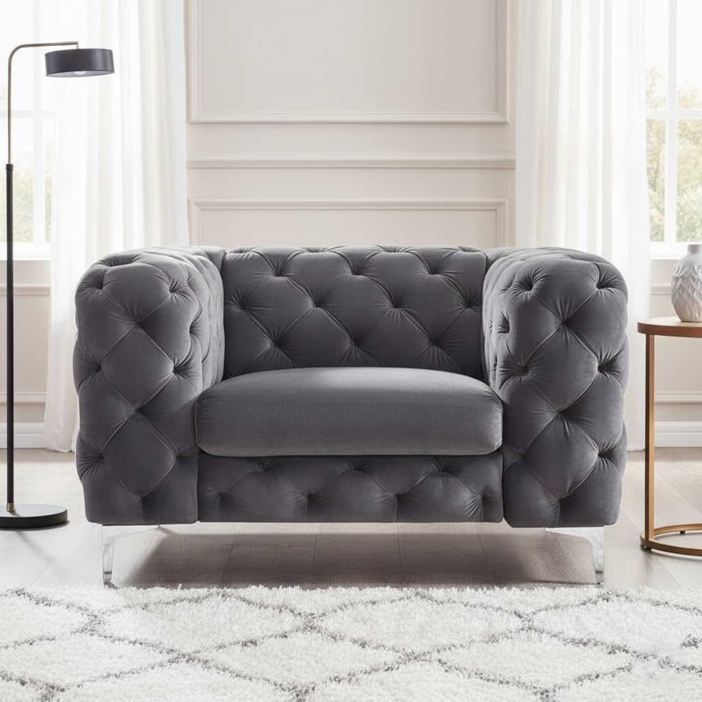 1 Seater Chesterfield Sofa Modern and Tufted Design, Sophisticated Design, Premium Comfort
