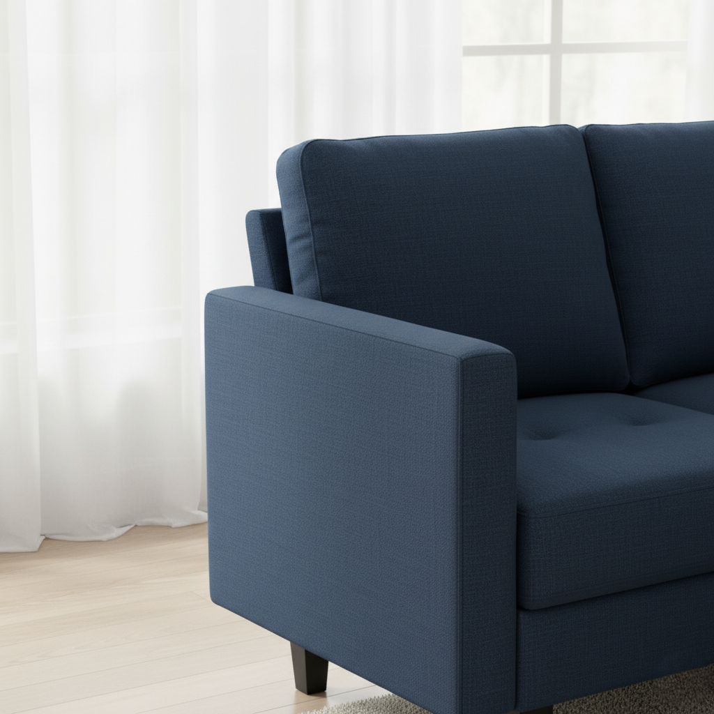 एल आकार का 5 सीटर सोफा, बेहतरीन गुणवत्ता वाली लकड़ी की संरचना और पॉलिश किए हुए पैरों के साथ, कार्यालय और घर, लिविंग रूम | वेटिंग रूम | मीटिंग रूम के लिए उपयुक्त