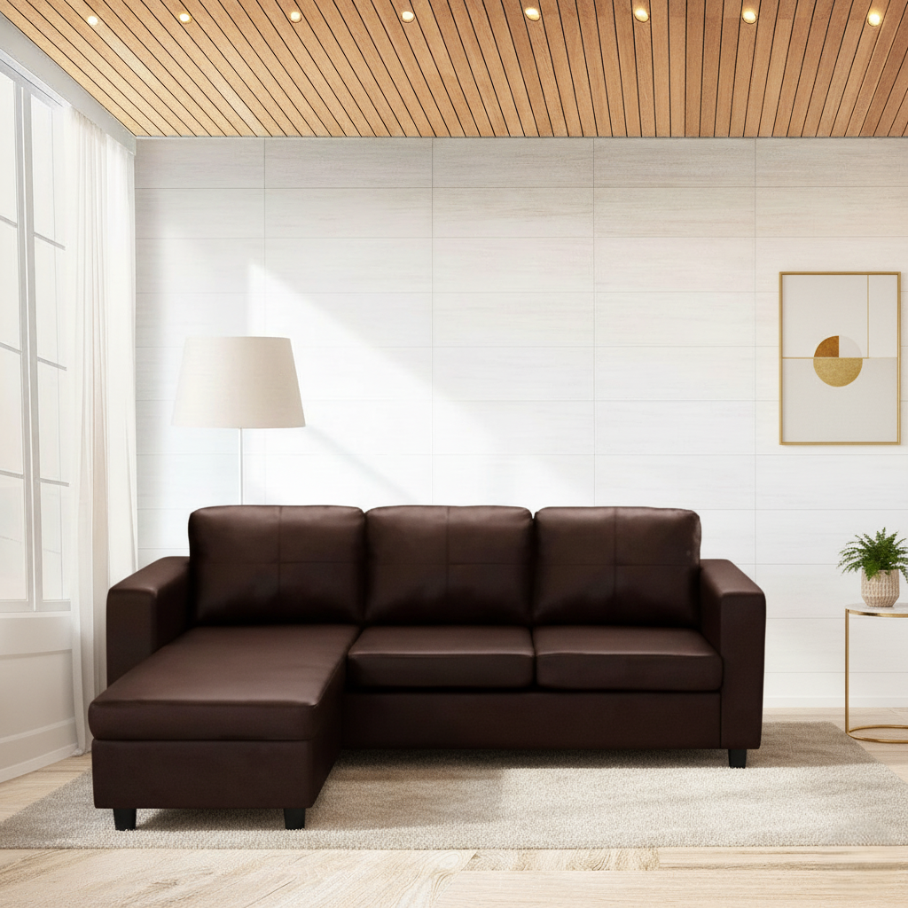 L Shape Sofa for Home Furniture, Built of Premium Wood and Premium PU Leatherette Upholstery For Living Room Area.
