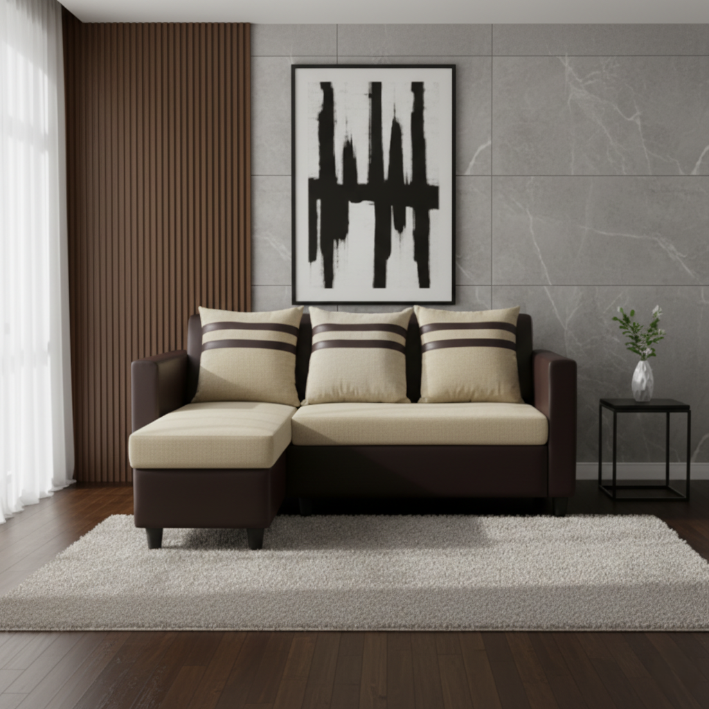 L Shape Sofa for Home Furniture, Built of Premium Wood and Premium Suede Upholstery and Elegant Design.