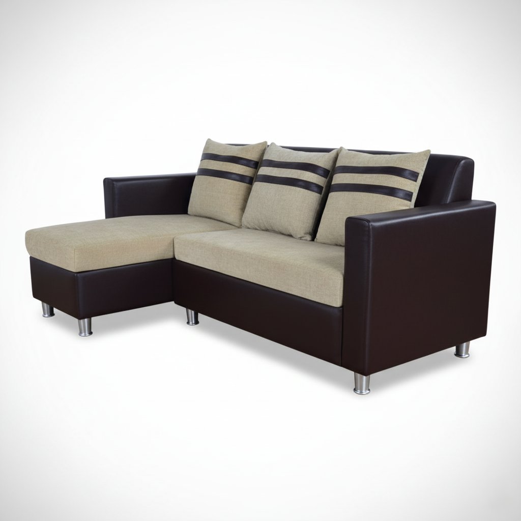 L Shape Sofa for Home Furniture, Built of Premium Wood and Premium Suede Upholstery and Elegant Design.